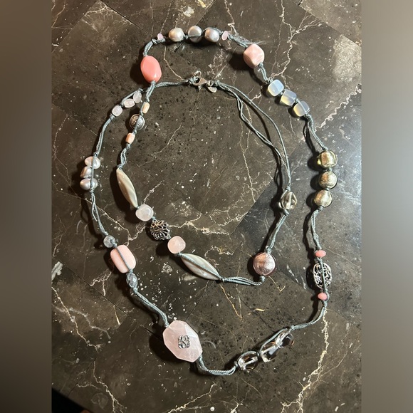 Siplada 40” Pink Soapstone ,Agate, Shell, Pearl, Sterling Silver Necklace - Picture 2 of 4